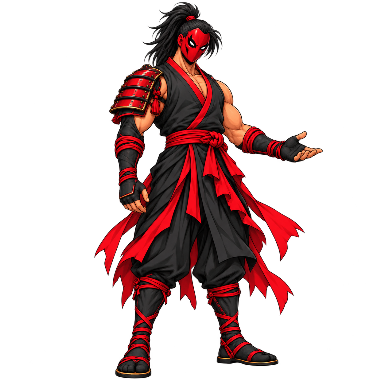Samurai Mindset masked character gesturing toward the form